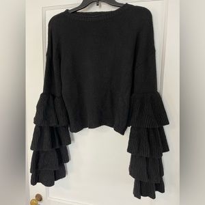Black tiered overlay sleeves sweater